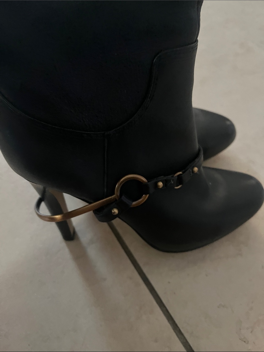 Isola Black to -the-Knee Boots with Gold Buckle Accent size 6